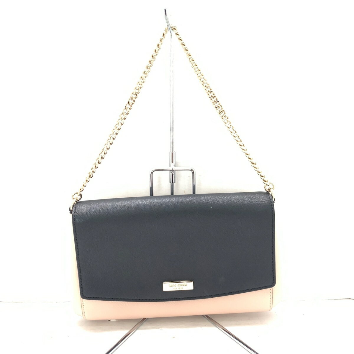 【新着】【中古】Kate spade(ケイトスペード) ローレル ウェイ グリア ハンドバッグ チェーンハンドル ピンクベージュ×黒 レザー