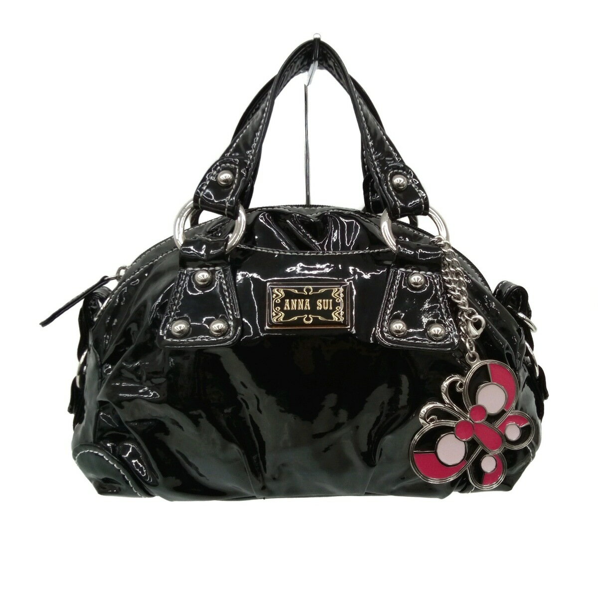 【中古】ANNA SUI(アナスイ) ハンドバッグ 黒 エナメル（合皮）