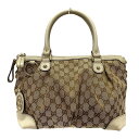 【中古】GUCCI(グッチ) スーキー ハンドバッグ アイボリー×ダークブラウン ジャガード×レザー