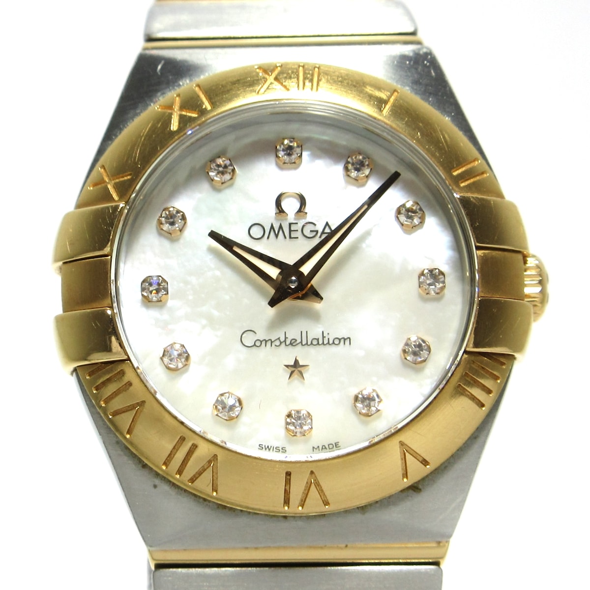【中古】OMEGA(オメガ) コンステレーション ブラッシュ 腕時計 SS×K18RG/シェル文字盤/12Pダイヤインデックス ホワイトシェル