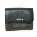 【新着】【中古】COACH(コーチ) シグネチャー柄 コインケース ダークブラウン×黒 PVC(塩化ビニール)×レザー