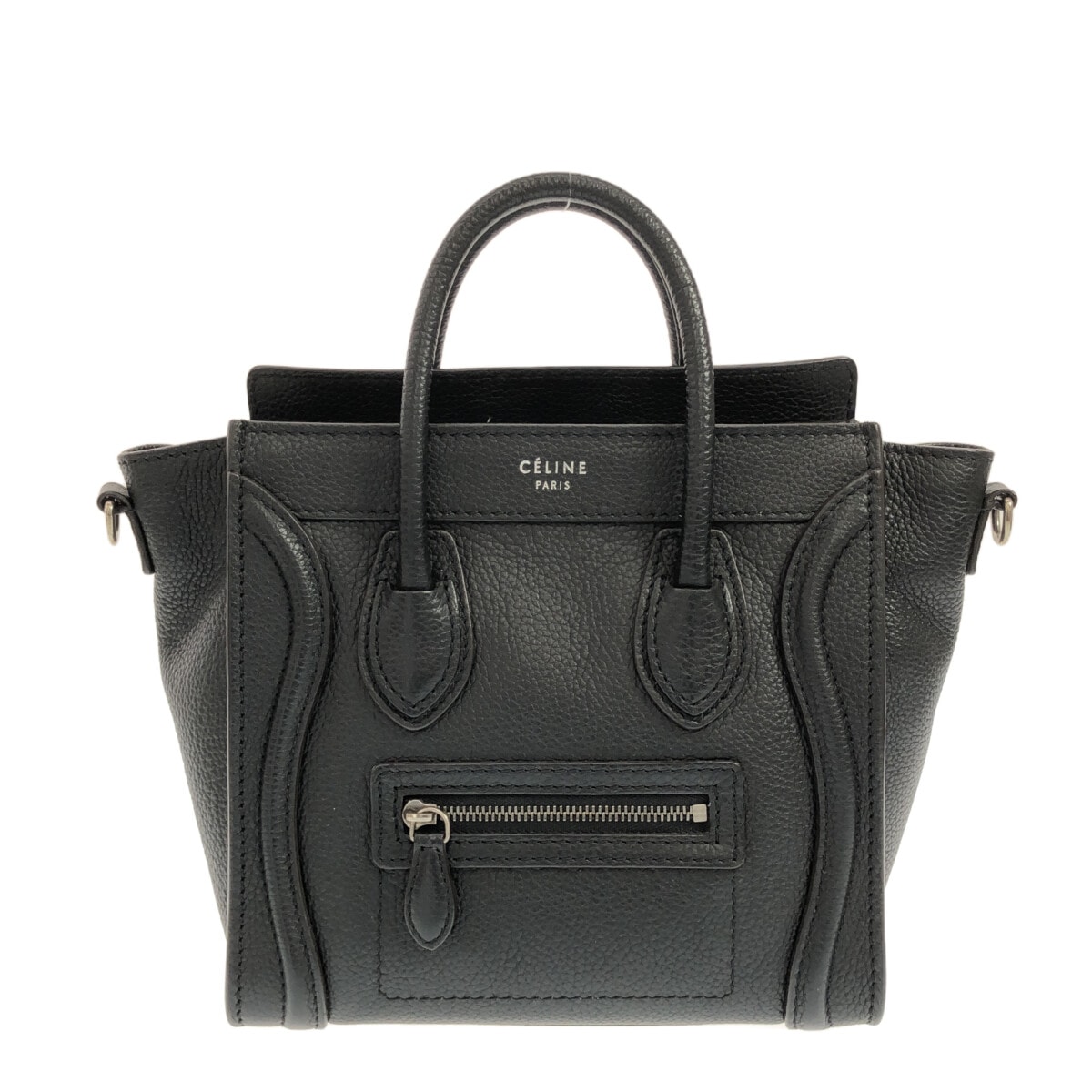 【中古】CELINE(セリーヌ) ラゲージナノショッパー ハンドバッグ 黒 ドラムドカーフスキン