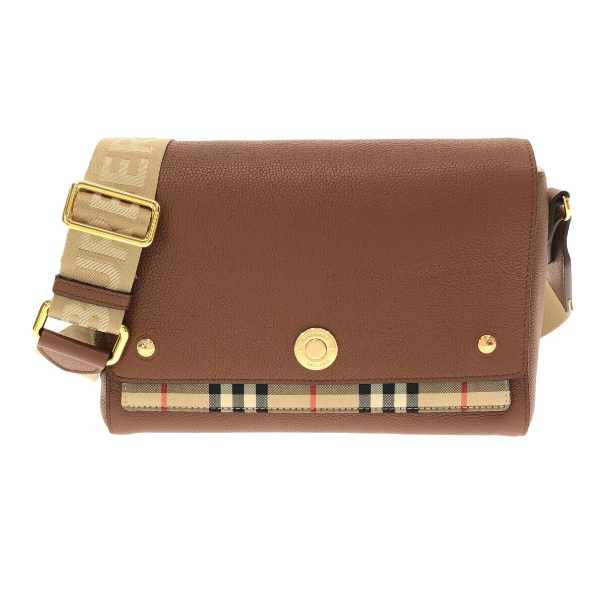 【中古】BURBERRY LONDON ENGLAND(バーバリーロンドンイングランド) ノートクロスボディバッグ ショルダーバッグ チェック柄/ストラップ着脱可/斜めがけ ブラウン×ベージュ×マルチ レザー×ナイロン