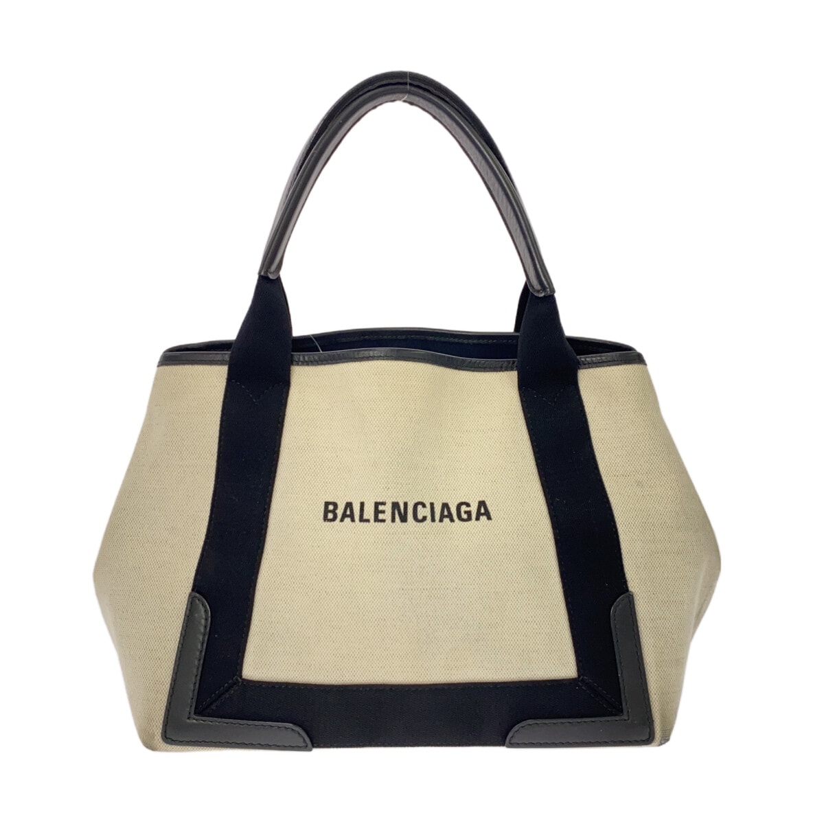 【中古】BALENCIAGA(バレンシアガ) ネイビーカバスS トートバッグ アイボリー×黒 キャンバス×レザー