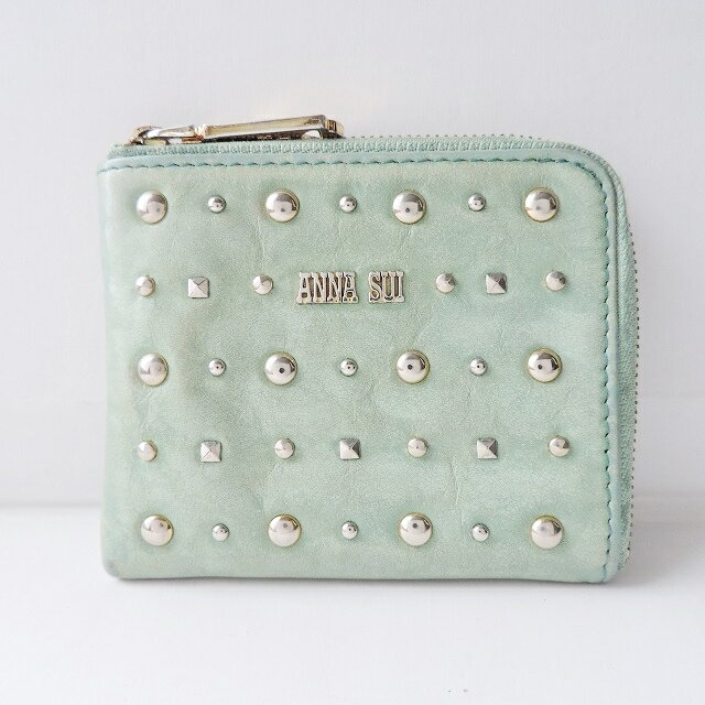 【中古】ANNA SUI(アナスイ) 財布 財布・札入れ (その他)/スタッズ/L字ファスナー ライトブルー レザー×金属素材