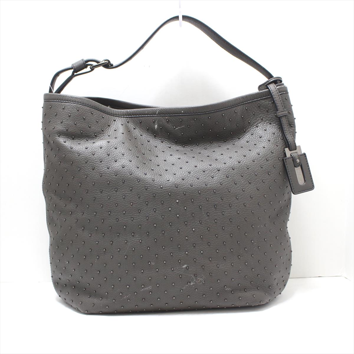 【中古】Max Mara(マックスマーラ) ショルダーバッグ スタッズ ダークグレー レザー