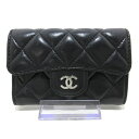 【新着】【中古】CHANEL(シャネル) マトラッセ 名刺入れ シルバー金具 黒 ラムスキン