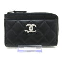 【新着】【中古】CHANEL(シャネル) ココスター,マトラッセ コインケース フラグメントケース/L字ファスナー/シルバー金具/ラインストーン/24C 黒 ラムスキン