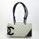 【新着】【中古】CHANEL(シャネル) カンボンラインボーリングバッグ ショルダーバッグ シルバー金具 白×黒 ラムスキン