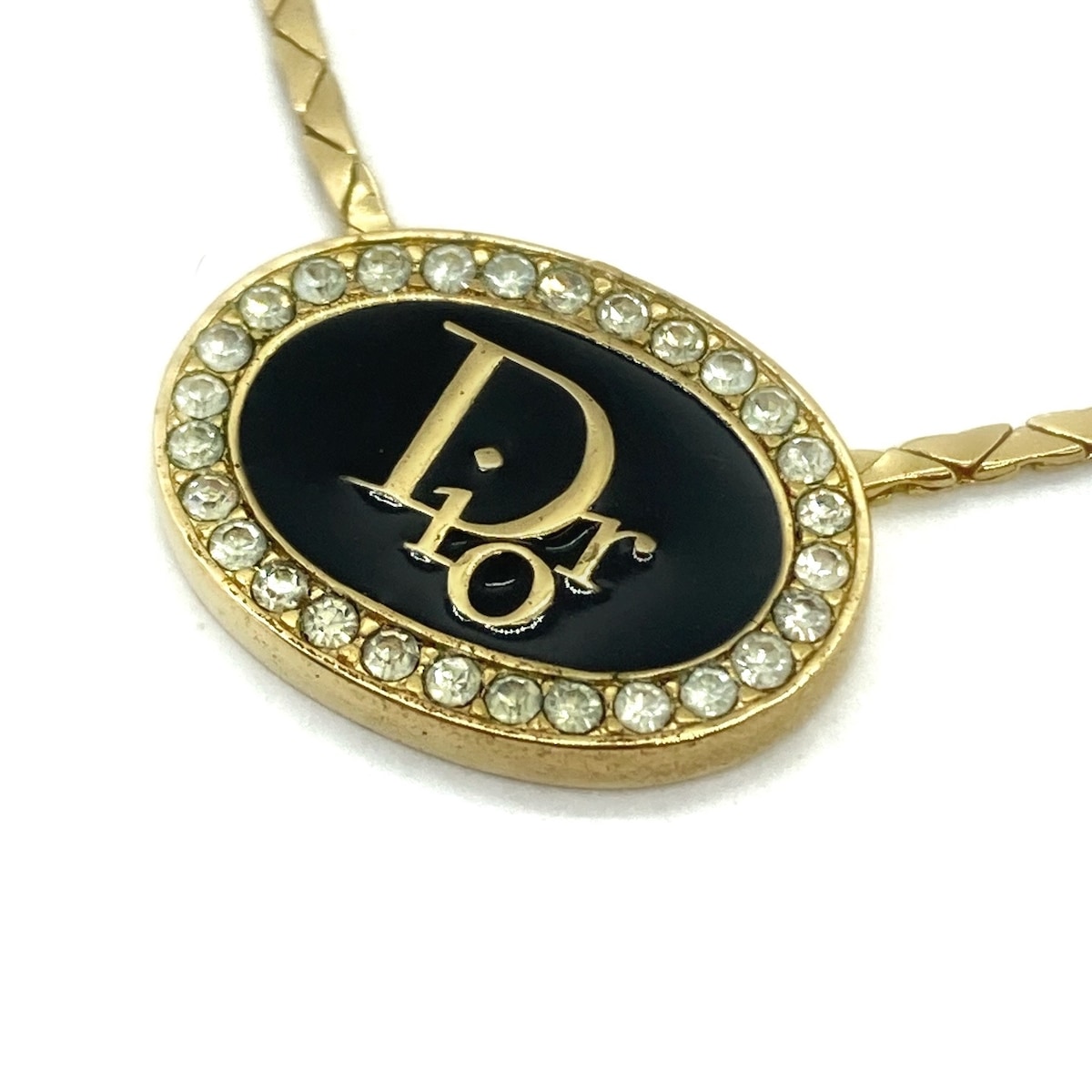 【中古】DIOR/ChristianDior(ディオール/クリスチャンディオール) ネックレス ラインストーン ゴールド×黒 金属素材