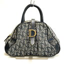 【新着】【中古】DIOR/ChristianDior(ディオール/クリスチャンディオール) ダブルサドルバッグ ハンドバッグ ネイビー ジャガード×レザー