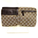 【新着】【中古】GUCCI(グッチ) GG柄 ウエストポーチ ベージュ×ダークブラウン ジャガード×レザー