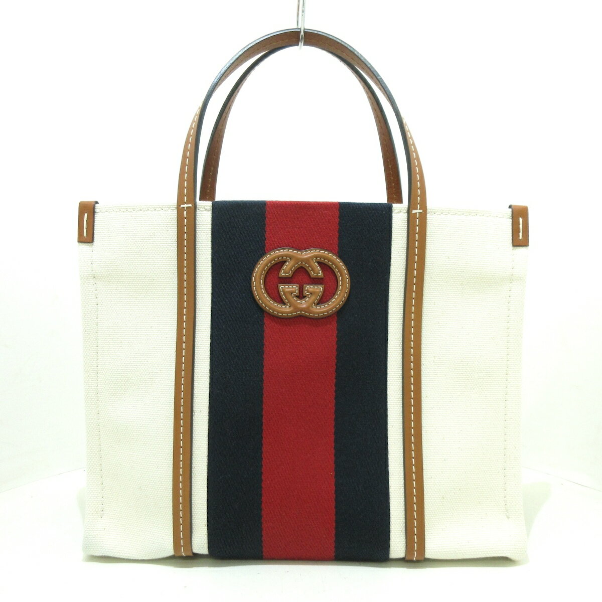 【中古】GUCCI(グッチ) インターロッキングG スモール トートバッグ トートバッグ アイボリー×レッド×マルチ キャンバス×レザー