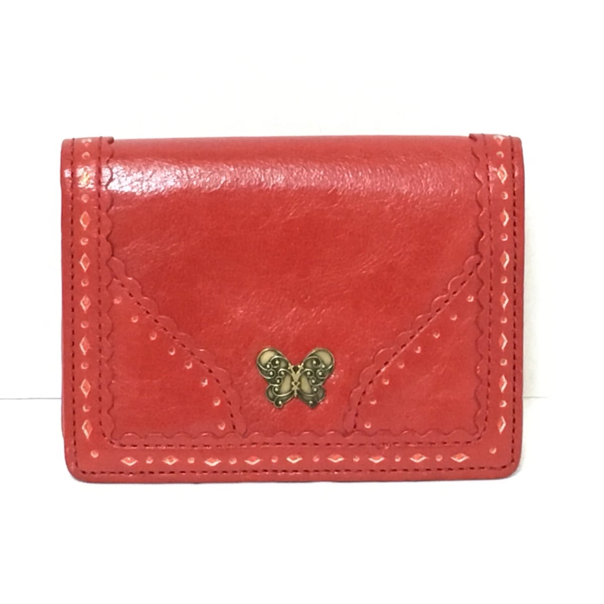 【中古】ANNA SUI(アナスイ) 名刺入れ レッド レザー