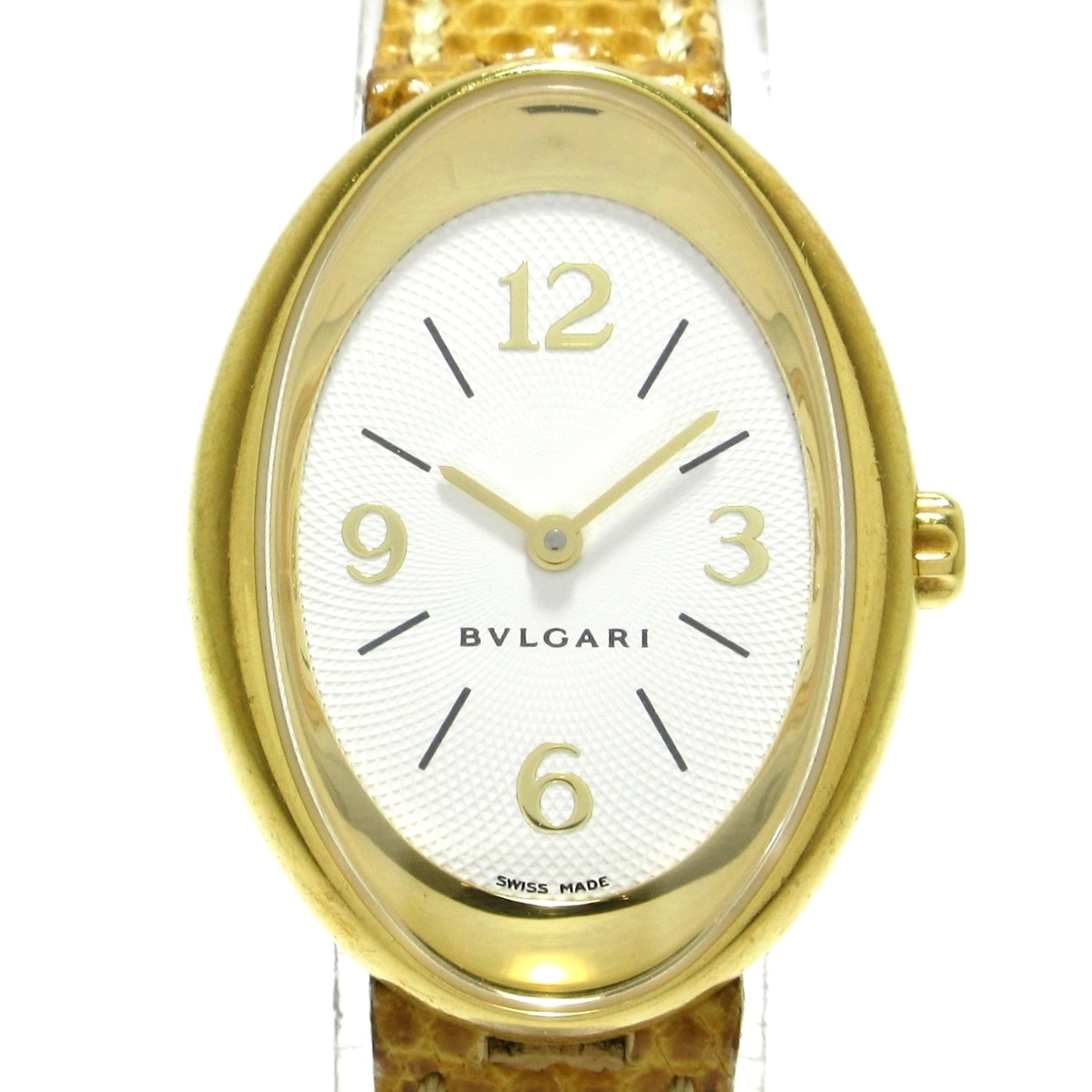 【中古】BVLGARI(ブルガリ) オーバル 腕時計 K18YG/リザードベルト 白