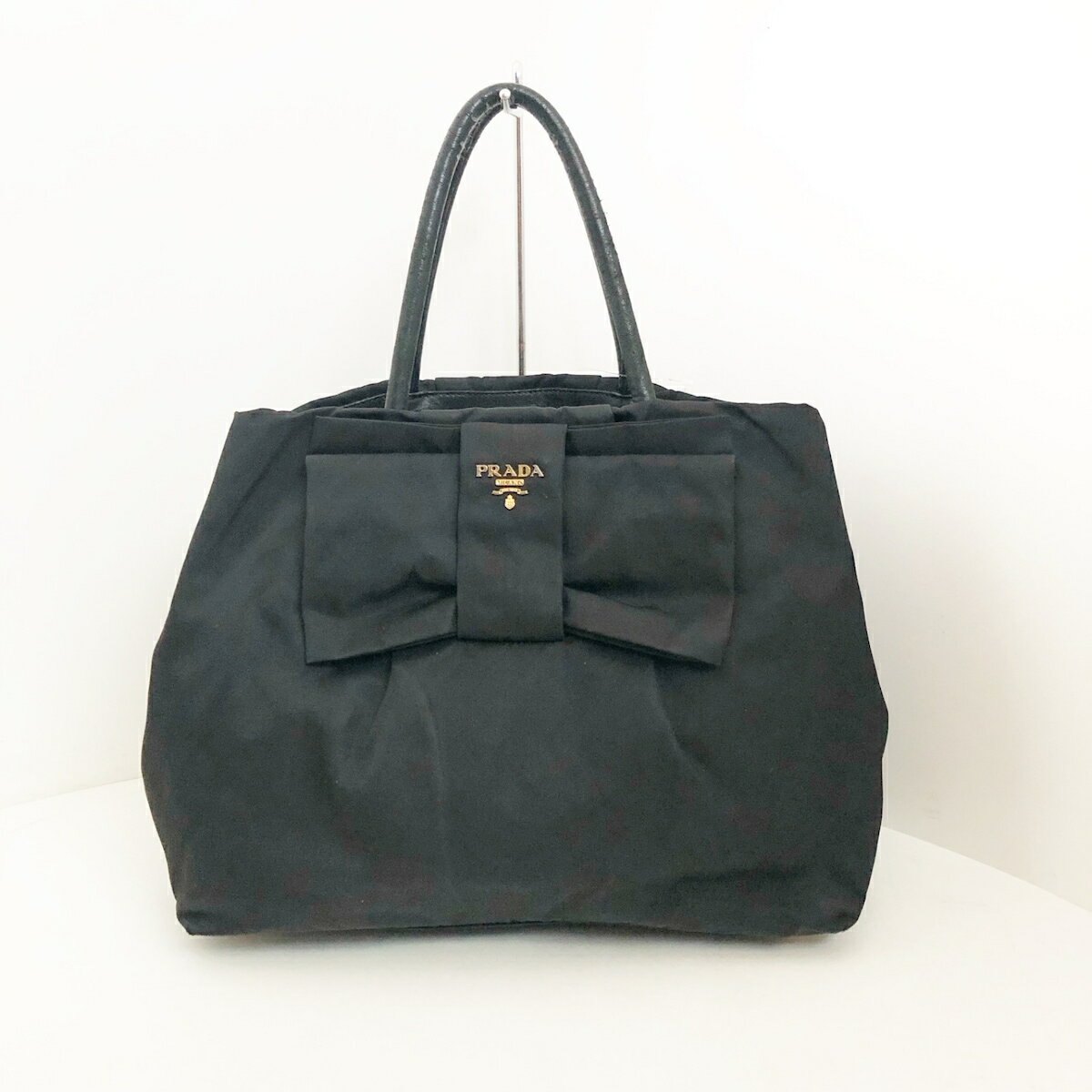 【中古】PRADA(プラダ) トートバッグ リボン 黒 ナイロン