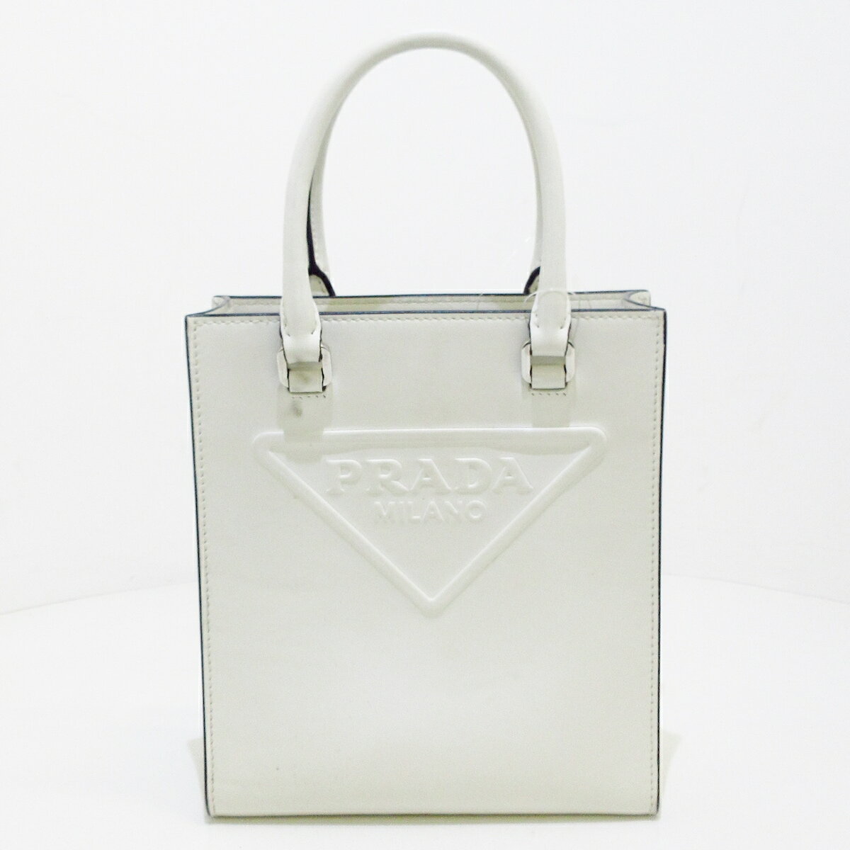 【中古】PRADA(プラダ) トライアングルロゴ トートバッグ ミニバッグ アイボリー ソフトカーフ