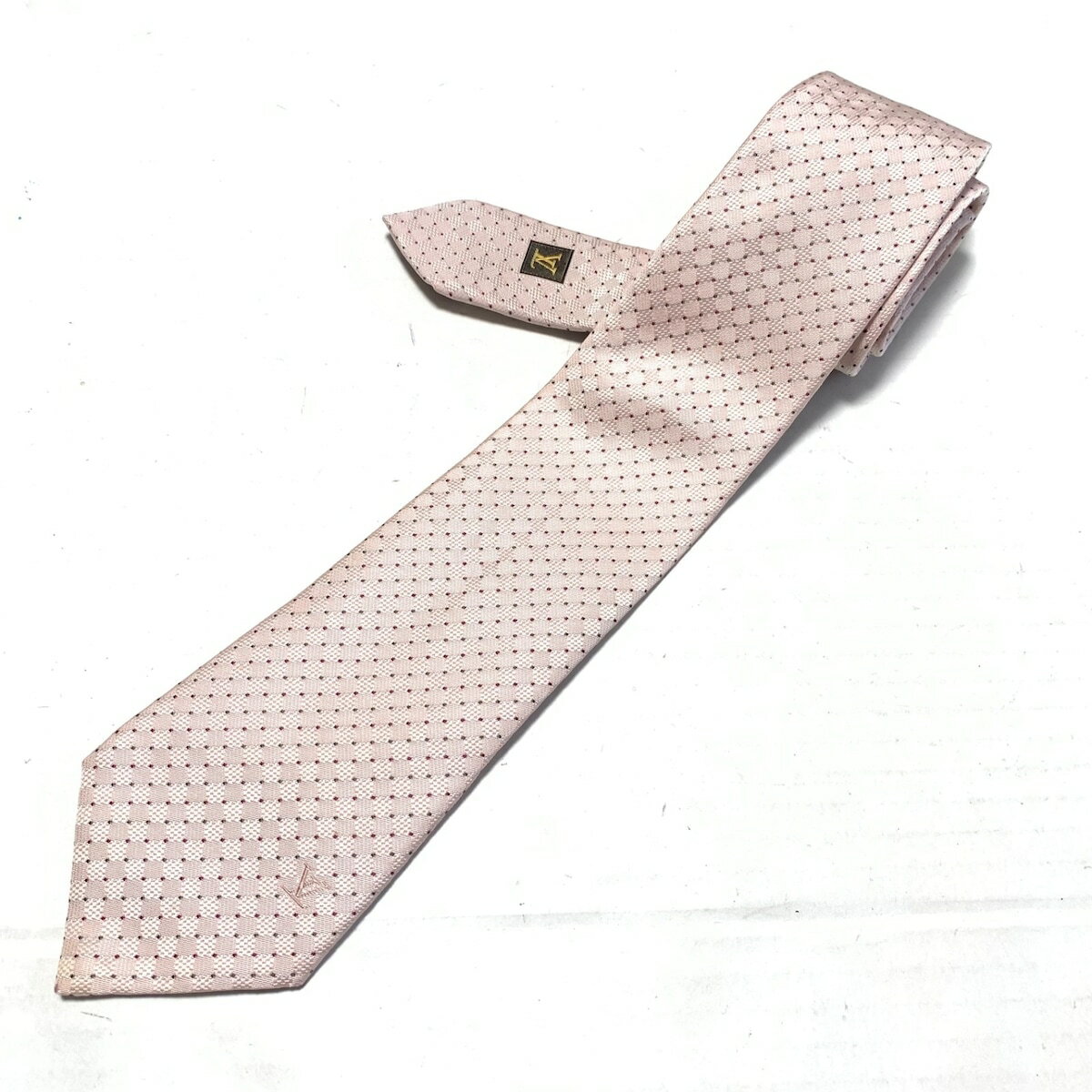 【中古】LOUIS VUITTON(ルイヴィトン) ネクタイ ドット柄 ライトピンク×ボルドー×カーキ