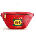 【新着】【中古】GUCCI(グッチ) プリント スモール ベルトバッグ ウエストポーチ レッド×マルチ レザー