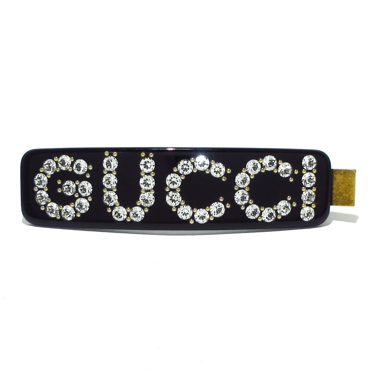 【中古】GUCCI(グッチ) クリスタル グッチ シングル ヘアクリップ アクセサリー ヘアクリップ/メタル スタッズ付きラインストーン /ロゴ 黒 アクリルガラス