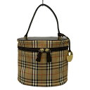 【中古】Burberry(バーバリー) バニティバッグ チェック柄 ライトブラウン×ダークブラウン×マルチ レザー