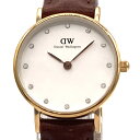【中古】Daniel Wellington(ダニエルウェリントン) 腕時計 革ベルト/ラインストーン 白
