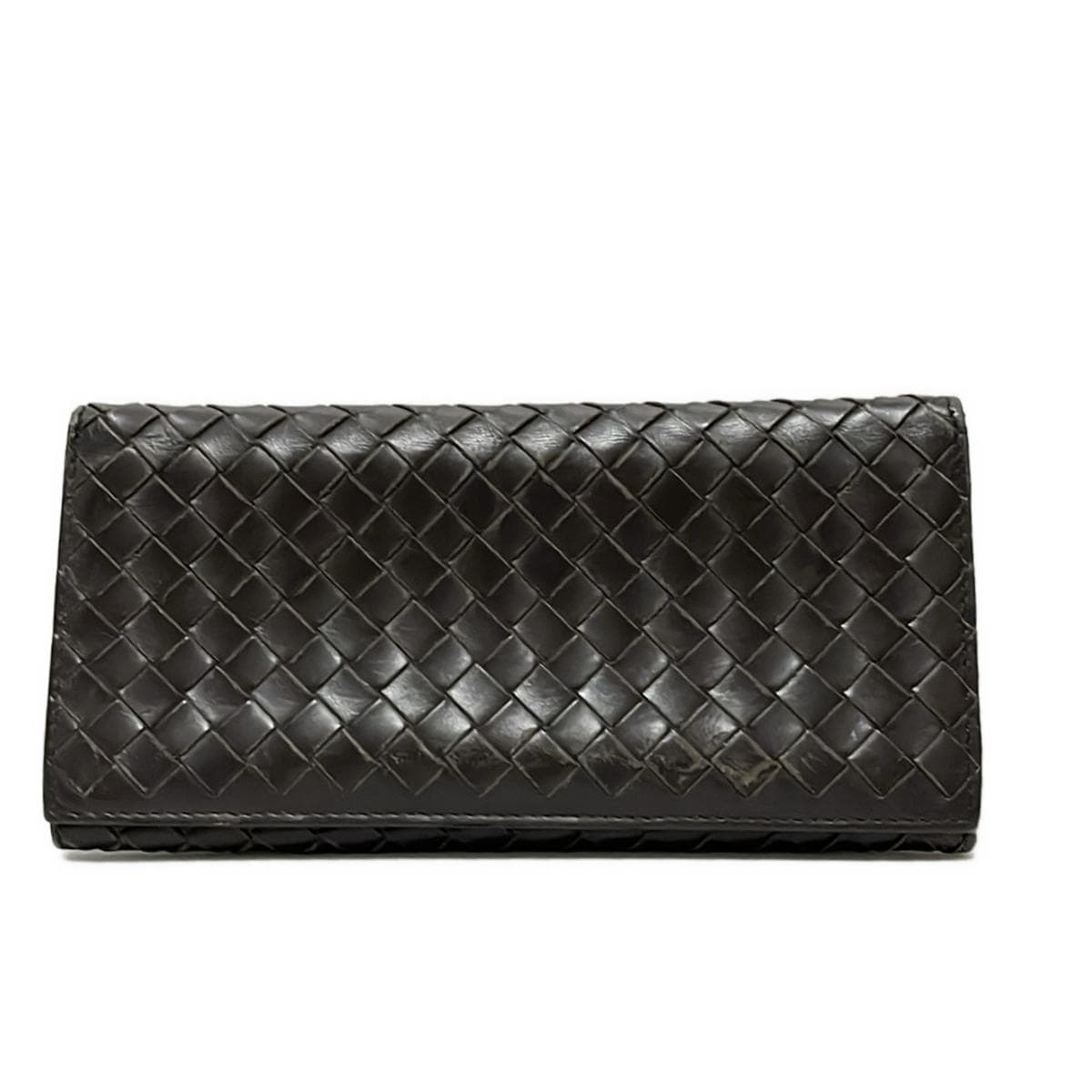 【中古】BOTTEGA VENETA(ボッテガヴェネタ) イントレチャート 札入れ ブラウン レザー