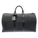 【中古】LOUIS VUITTON(ルイヴィトン) キーポル50 ボストンバッグ ノワール レザー(LVロゴの刻印入り)