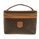 【中古】CELINE(セリーヌ) マカダム柄 バニティバッグ ダークブラウン×ベージュ×ブラウン PVC(塩化ビニール)×レザー