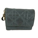 【中古】DIOR/ChristianDior(ディオール/クリスチャンディオール) レディ ディオール ロータスウォレット 3つ折り財布 ライトブルー レザー