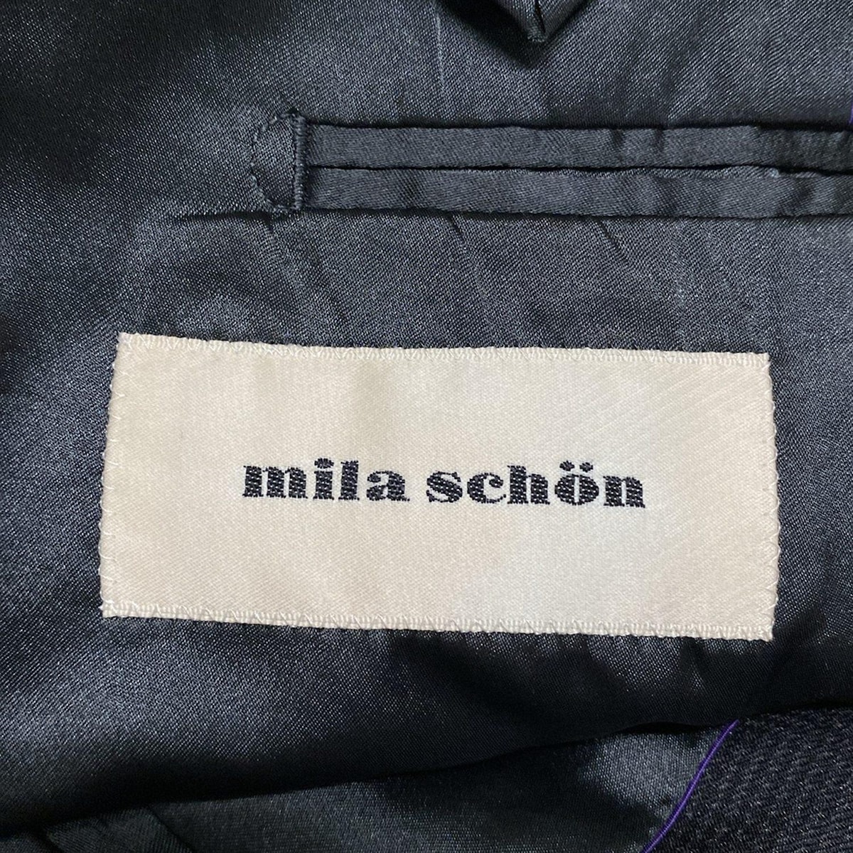【中古】mila schon(ミラショーン) シングルスーツ 肩パッド /ネーム刺繍 ダークグレー