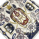 【中古】HERMES(エルメス) カレ90 スカーフ STATELY WHEELS 白×ネイビー×マルチ