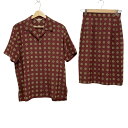 【中古】Aquascutum(アクアスキュータム) スカートセットアップ 総柄/ひざ丈/半袖 ボルドー×イエロー×ブラウン