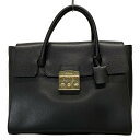【中古】FURLA(フルラ) メトロポリスサッチェル ハンドバッグ 黒×ゴールド レザー