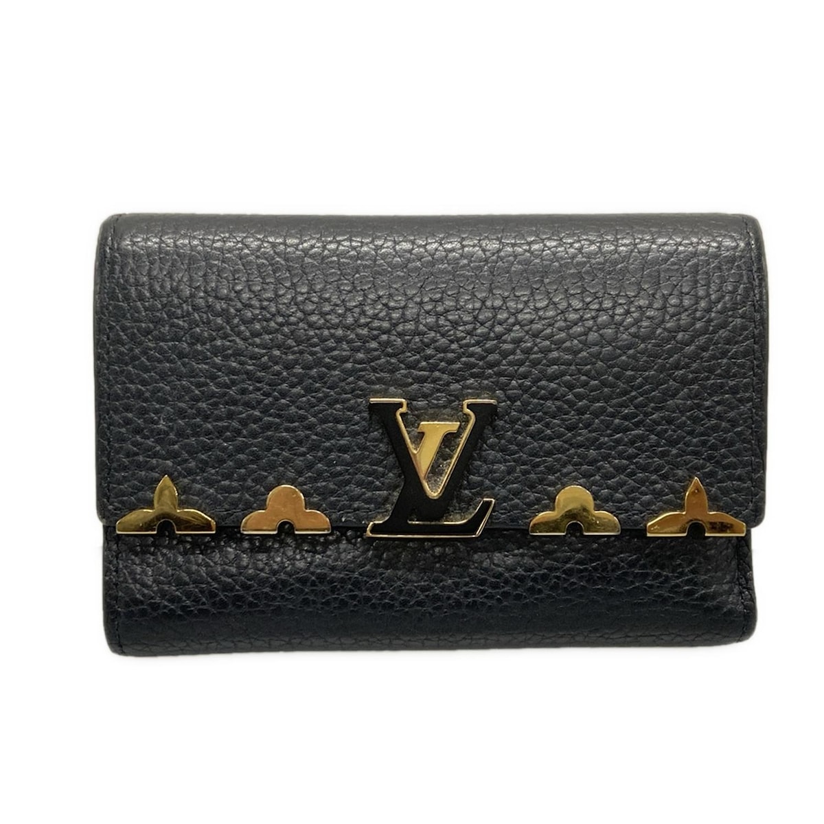 【中古】LOUIS VUITTON(ルイヴィトン) ポルトフォイユカプシーヌコンパクト 3つ折り財布 黒 レザー、牛革