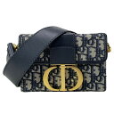 【中古】DIOR/ChristianDior(ディオール/クリスチャンディオール) 30モンテーニュボックスバッグ ショルダーバッグ ネイビーブルー×アイボリー