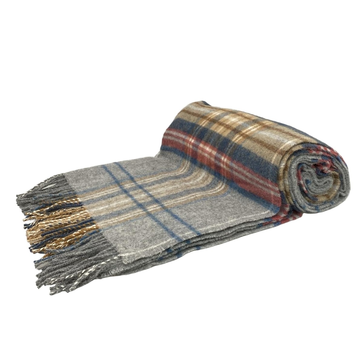 【中古】Glen Prince(グレンプリンス) マフラー チェック柄 ライトグレー×レッド×マルチ ウール