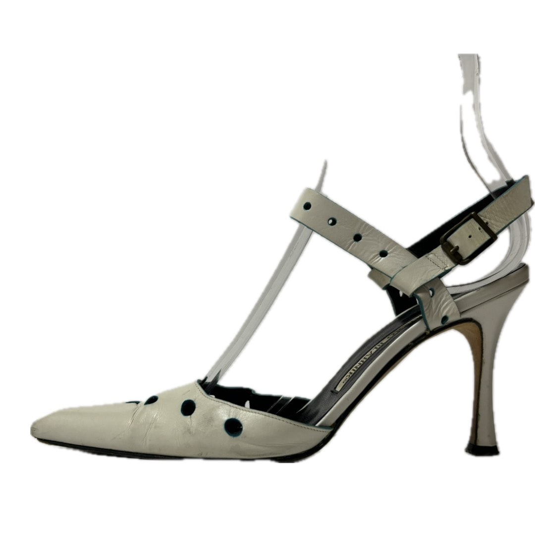 【中古】MANOLO BLAHNIK(マノロブラニク) サンダル パンチング 白 レザー