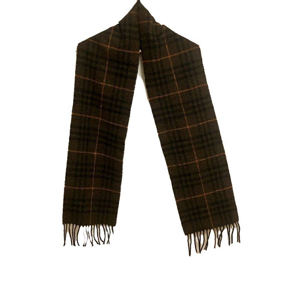 【新着】【中古】Burberry LONDON(バーバリーロンドン) マフラー チェック柄 ダークブラウン×黒×オレンジ ウール、カシミヤ、アンゴラ