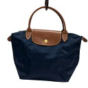 【中古】LONGCHAMP(ロンシャン) ル・プリアージュ ハンドバッグ ネイビー×ブラウン レザー(4)