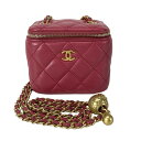 【新着】【中古】CHANEL(シャネル) スモールバニティチェーンショルダー バニティバッグ チェーンショルダー/ミニバッグ/ゴールド金具 マゼンタピンク ラム...