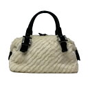 【中古】EPOCA THE SHOP(エポカザショップ) ハンドバッグ ビジュー アイボリー フェイクファー