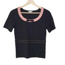 【新着】【中古】TO BE CHIC(トゥービーシック) 半袖セーター リボン/フリル 黒×ピンク