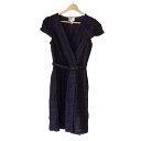 【中古】MILLY(ミリー) ワンピース Vネック/半袖/ひざ丈 パープル×黒