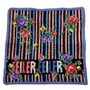【中古】FEILER(フェイラー) ハンカチ 花柄/ストライプ ブルー×ピンク×マルチ コットン