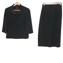 【中古】YUKITORII(ユキトリイ) スカートスーツ 七分袖/肩パット 黒