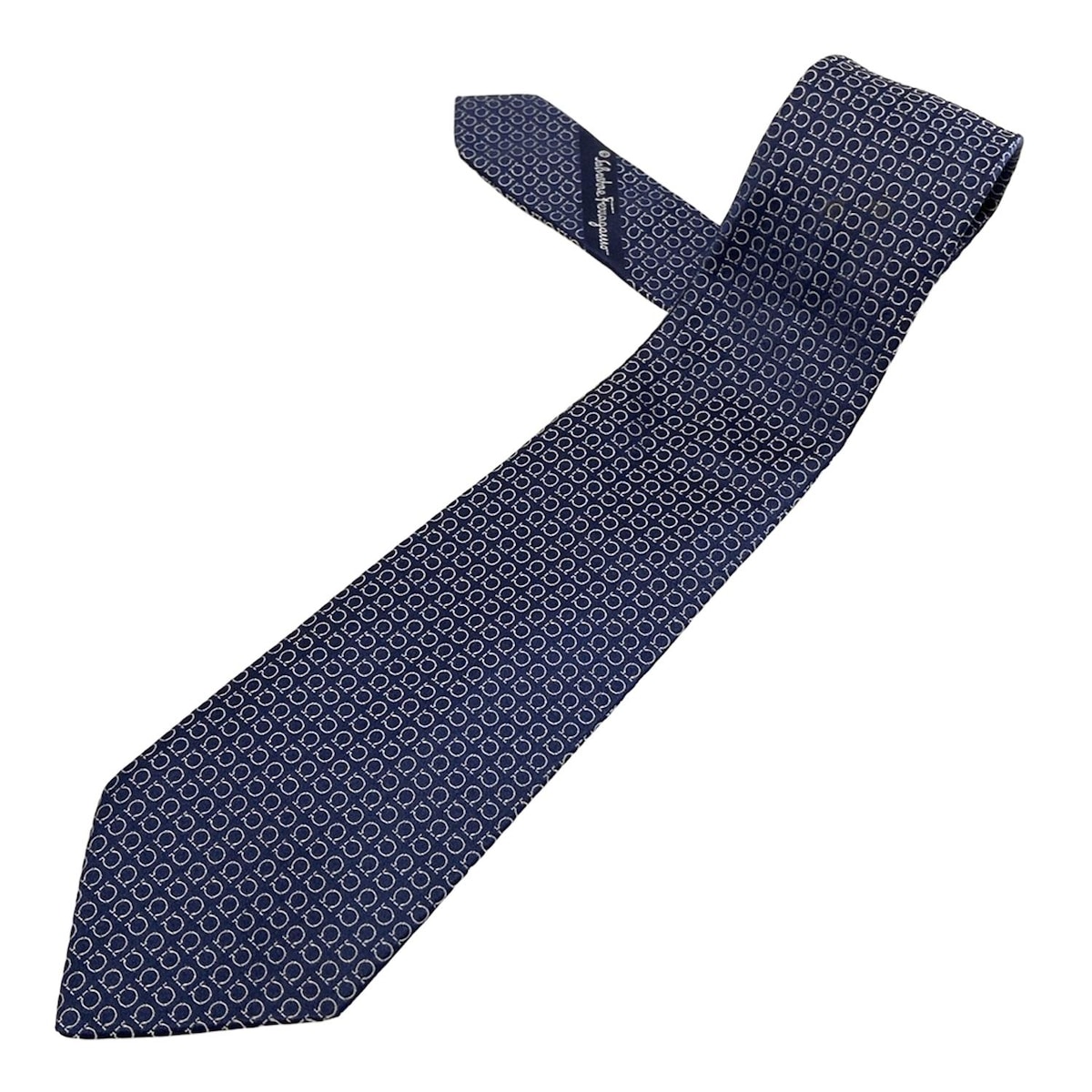【中古】FERRAGAMO/SalvatoreFerragamo(サルバトーレフェラガモ) ネクタイ ガンチーニ ネイビー×白