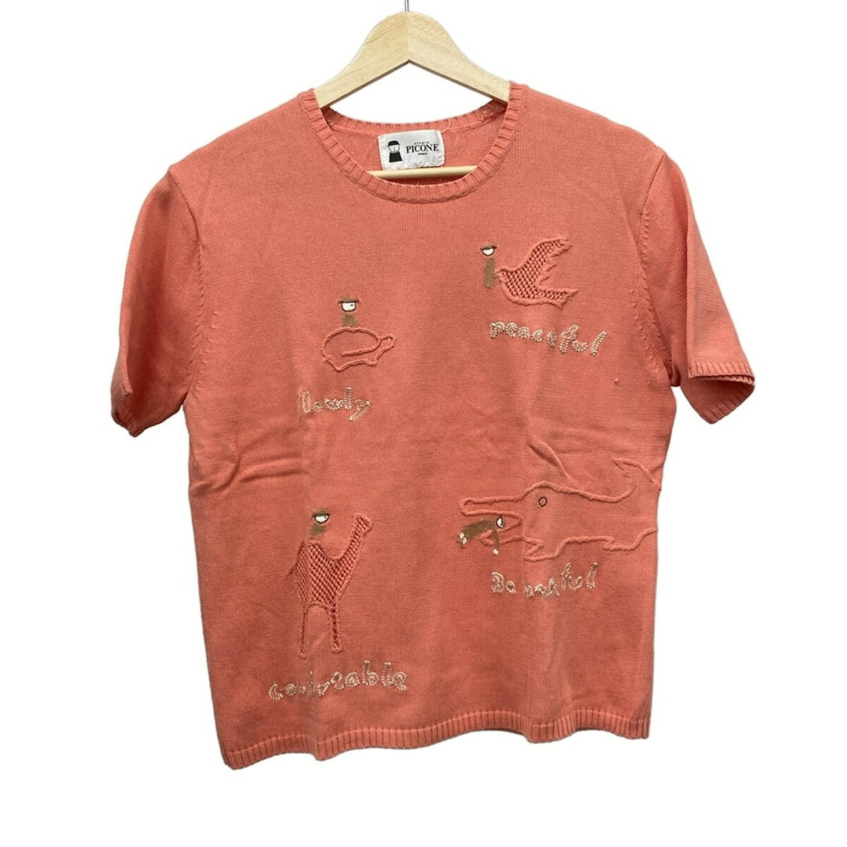【中古】PICONE(ピッコーネ) 半袖セーター 刺繍 オレンジ
