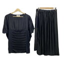 【中古】ZUCCA(ズッカ) スカートセットアップ ドット柄/ロング丈/プリーツ/ウエストゴム 黒
