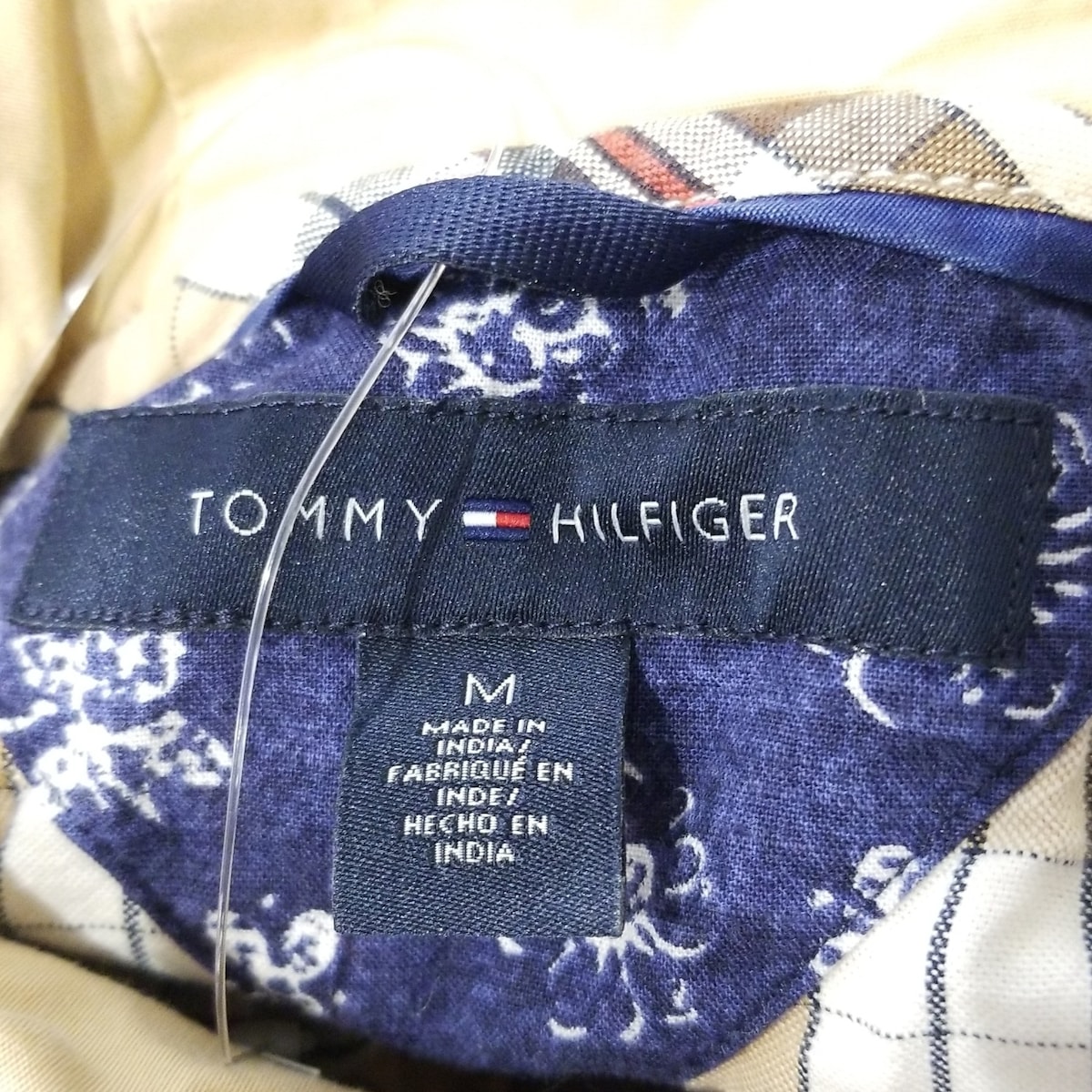 【中古】TOMMY HILFIGER(トミーヒルフィガー) パーカー 長袖/シャツ/チェック柄 ベージュ×ダークブラウン×マルチ